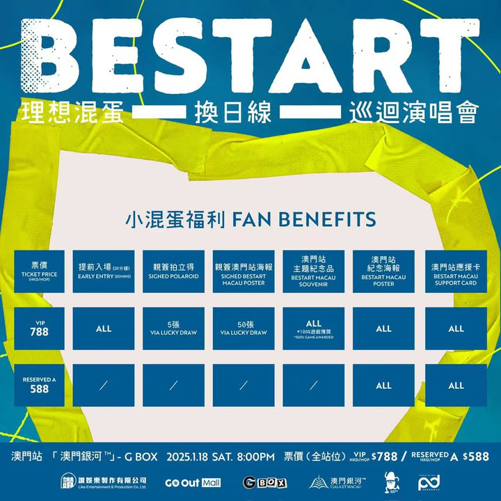 澳門優惠 理想混蛋 換日線 Bestart 巡迴演唱會 澳門站禮物 2