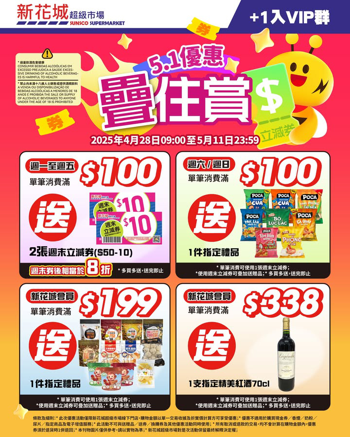 澳門優惠 新花城 51優惠疊住賞 1入VIP群8折 0